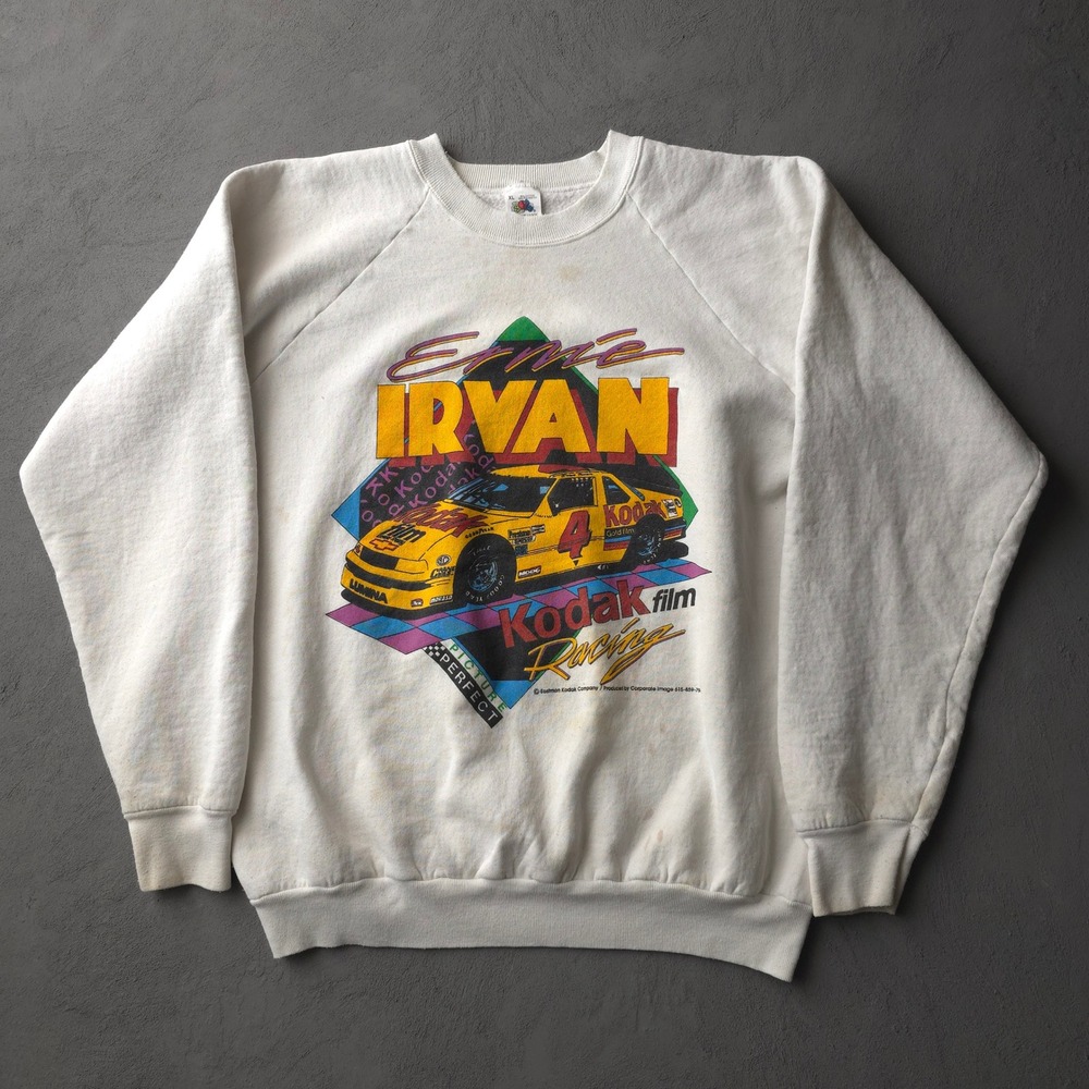 Vintage 90s Fruit of the Loom White Ernie Irvan Kodak Racing Sweatshirt XL